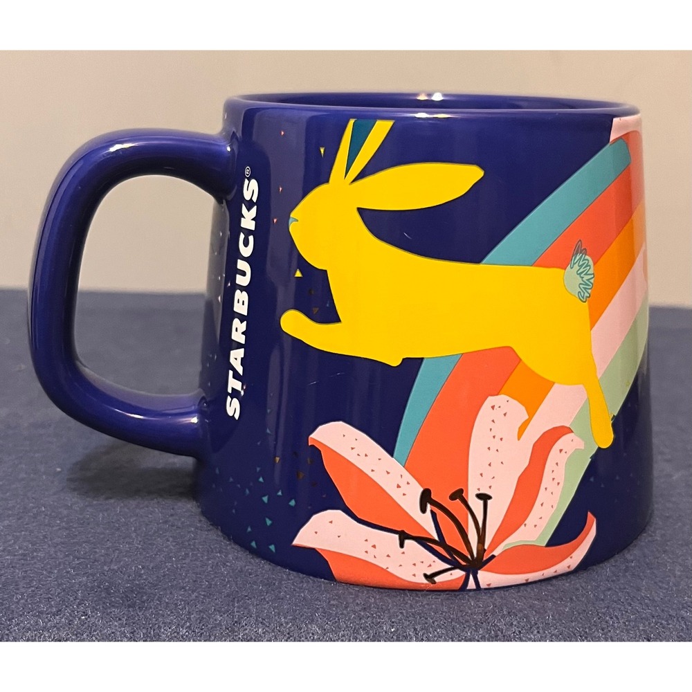 Starbucks 2020 Lunar New Year Rabbit Coffee Mug Blue Floral 14oz BZD 20